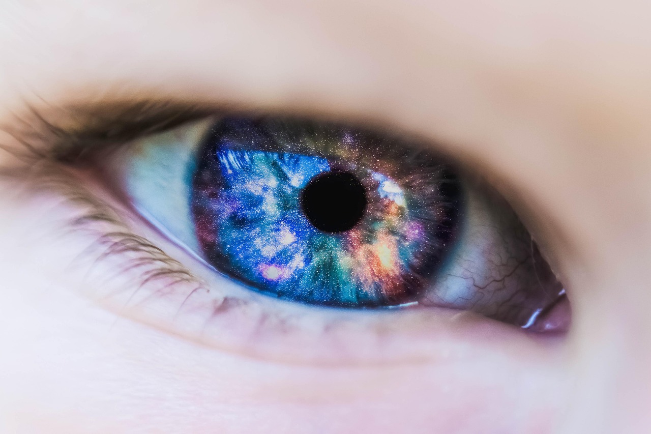 Close-up of a toric contact lens designed to correct astigmatism
